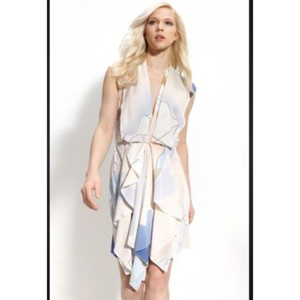 DIANE VON FURSTENBERG Damiana Silk Dress Sleeveless Abstract Print Wrap Midi
